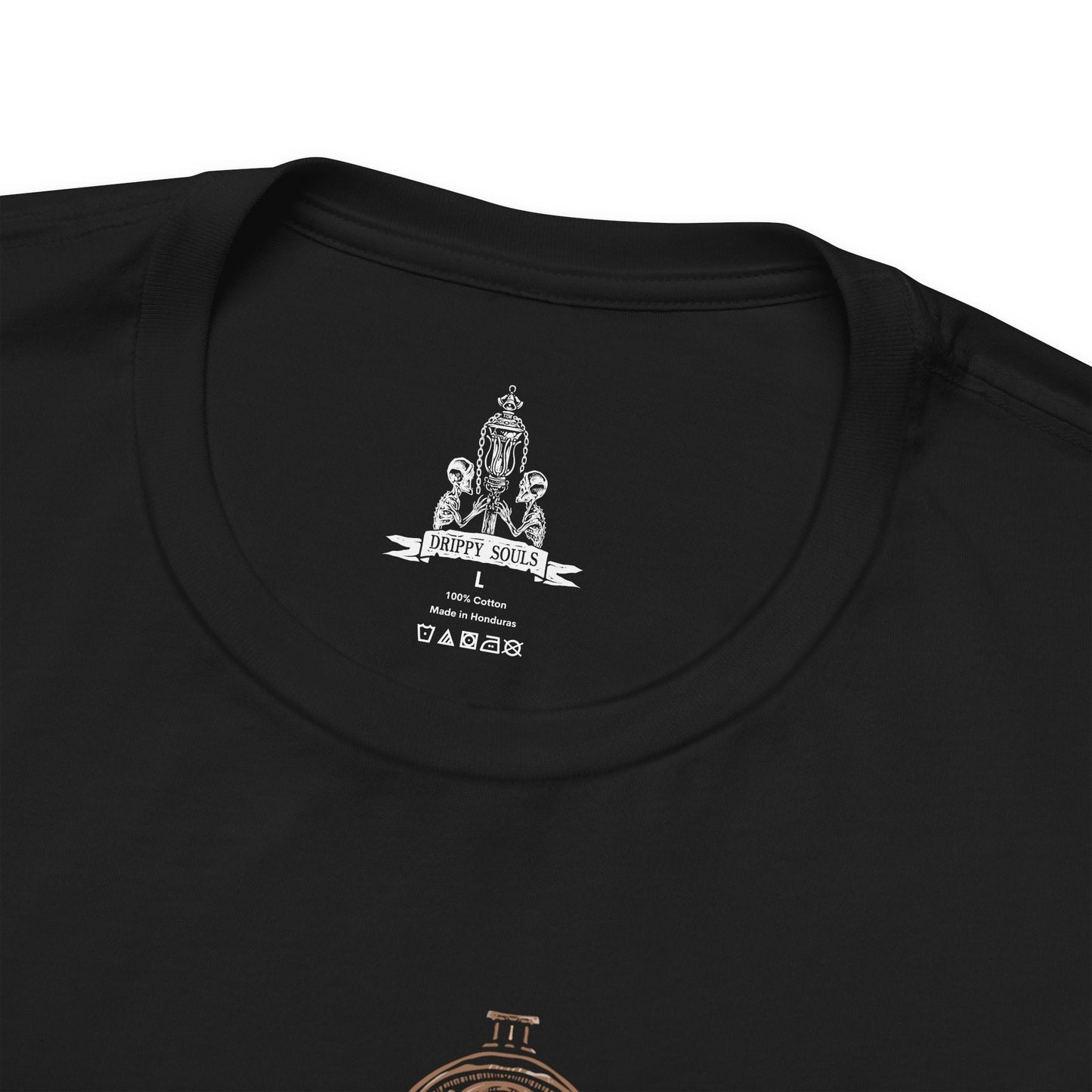 Folded T-shirt featuring Amygdala from Bloodborne, the towering Great One worshiped by the insane and unseen by most. With countless arms and a grotesque, otherworldly form, Amygdala embodies cosmic dread and the insignificance of humanity before the eldritch. This design captures its nightmarish beauty, a haunting icon of Yharnam’s cosmic horror.