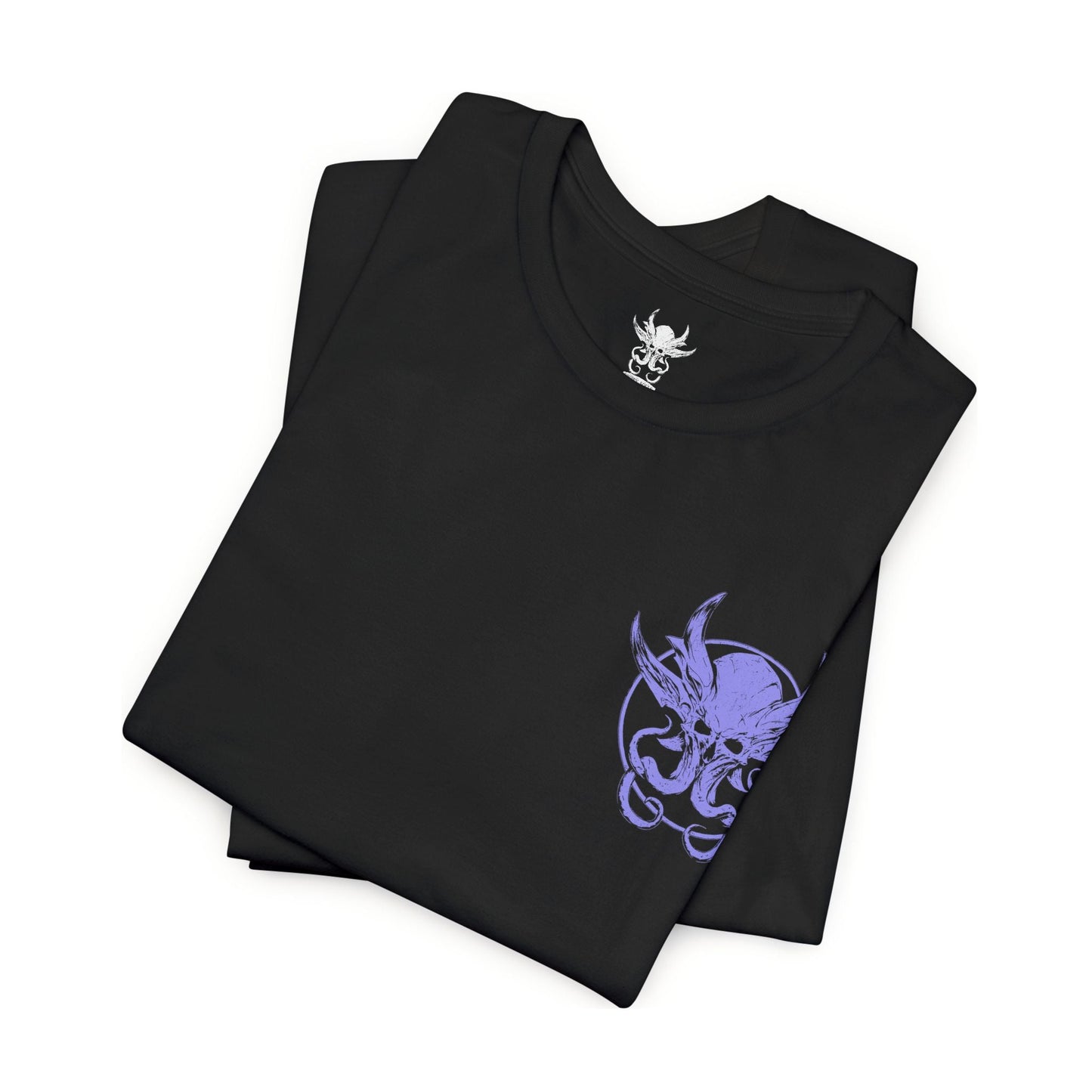 Folded Baldurs Gate 3 T-shirt showcasing The Emperor, the powerful Mind Flayer who claims to protect the player while concealing dangerous secrets. Surrounded by psychic energy and arcane symbols, he represents the thin line between trust and corruption. This artwork highlights his alien form, cold intellect, and the haunting influence of illithid evolution.