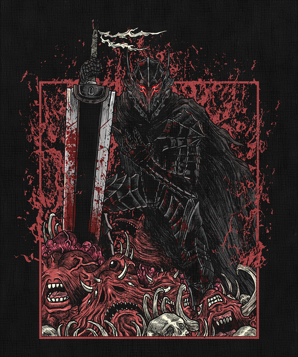 Concept Art of Berserk Guts Cursed Armor Grim. In Berserk, the Berserker Armor worn by Guts unleashes his full combat potential while numbing pain and pushing his body past its limits. Though it turns him into a relentless warrior, the armor threatens his mind and soul, making every battle a war within. It’s a symbol of rage, sacrifice, and the cost of vengeance.