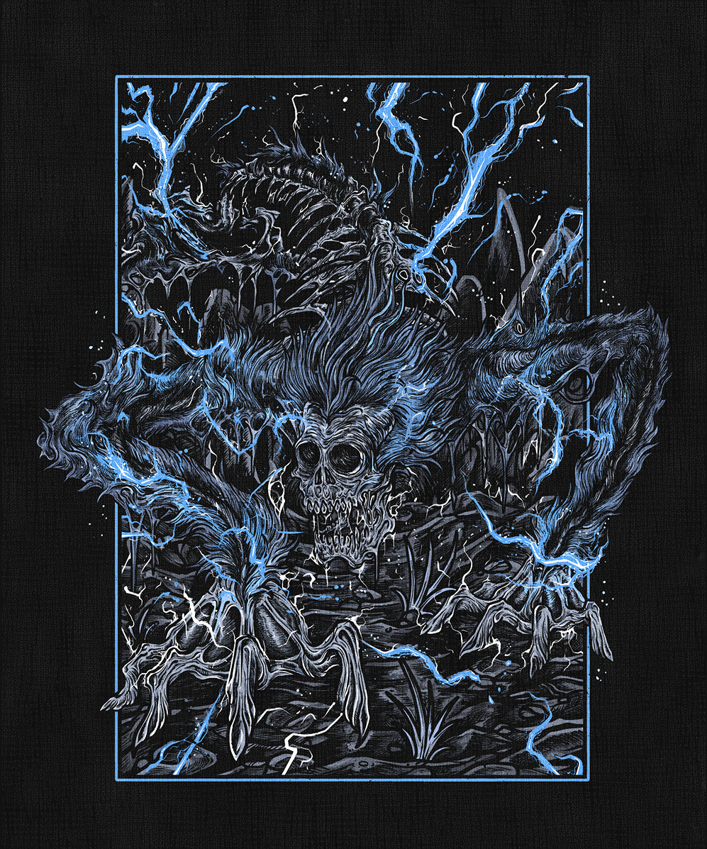 Concept Art of Bloodborne Darkbeast Paarl Grim. Darkbeast Paarl is a fearsome optional boss in Bloodborne, cloaked in blue lightning and bone. Once a creature of flesh, it was likely transformed through Healing Church experimentation, representing the fusion of science, sorcery, and beast plague.