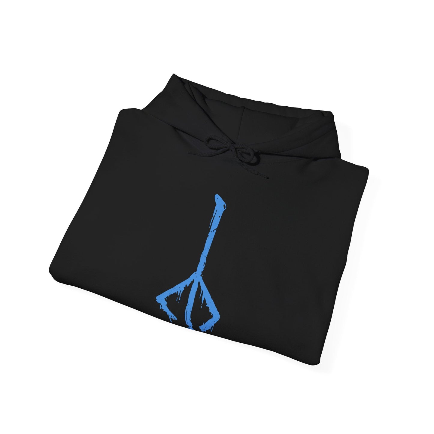 Folded Hooded Sweatshirt featuring Darkbeast Paarl from Bloodborne, designed with a grim and electrifying aesthetic. The artwork captures Paarl’s skeletal, beastly form crackling with blue lightning, set against a haunting, dark backdrop that emphasizes its wild, chaotic energy. Perfect for fans who revel in the nightmarish horrors of Yharnam and the frenzied battles against the terrors lurking within the shadows.
