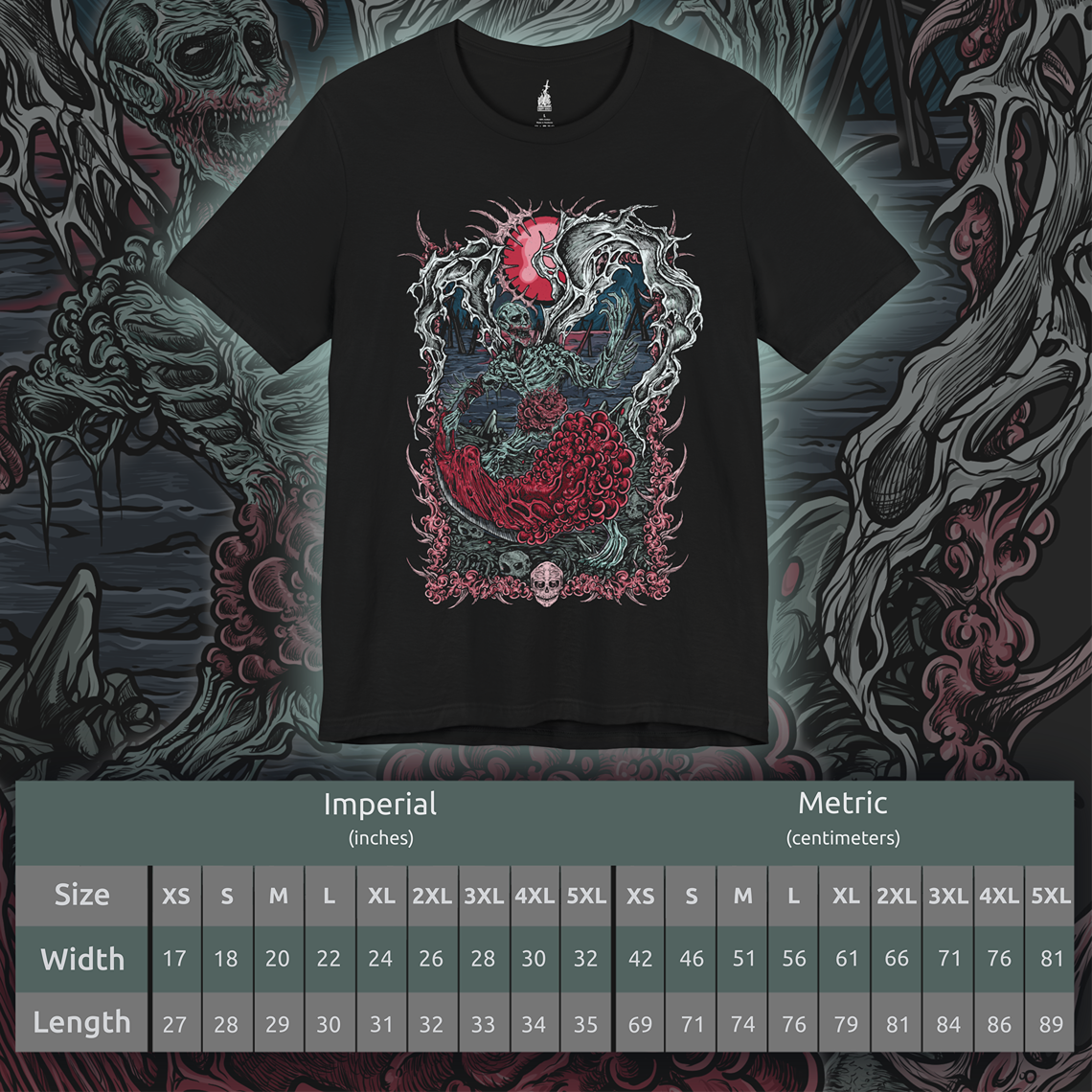 Size chart of a T-shirt featuring the Orphan of Kos from Bloodborne, the tragic and furious final boss of the Old Hunters DLC. Born from the corpse of the Great One Kos, this screeching, emaciated figure lashes out in primal rage, wielding its own placenta as a grotesque weapon. A symbol of grief, vengeance, and the horrors of cosmic meddling, the Orphan delivers one of the most intense and emotional battles in the game. A must-have for fans of Bloodborne’s brutal lore and unforgettable endings.