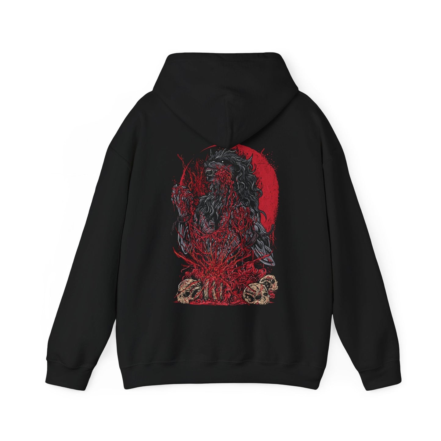 Image 4 of a Bloodborne Hooded Sweatshirt featuring the Scourge Beast, a nightmarish predator ravaging Yharnam’s alleys during the hunt. Marked by blood-soaked fur and animalistic rage, this creature reflects the thin line between hunter and hunted. This design honors the chilling intensity and tragic ferocity of Bloodborne’s monstrous foes.