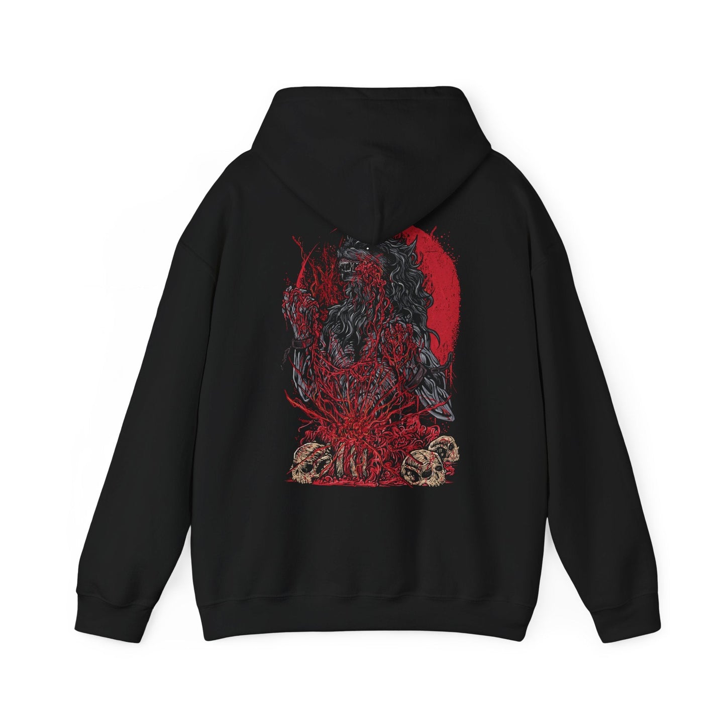 Image 5 of a Bloodborne Hooded Sweatshirt featuring the Scourge Beast, a nightmarish predator ravaging Yharnam’s alleys during the hunt. Marked by blood-soaked fur and animalistic rage, this creature reflects the thin line between hunter and hunted. This design honors the chilling intensity and tragic ferocity of Bloodborne’s monstrous foes.