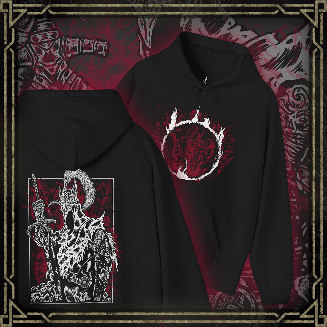 Thumbnail of a Hooded Sweatshirt showcasing Artorias the Abysswalker, one of Gwyn’s Four Knights and a tragic figure from Dark Souls. Known for his unmatched skill and loyalty, Artorias descended into the Abyss alone, his soul corrupted in the process. This design highlights his torn cape, broken arm, and fierce stance—embodying the sorrowful nobility of a warrior who fell not in fear, but in sacrifice.