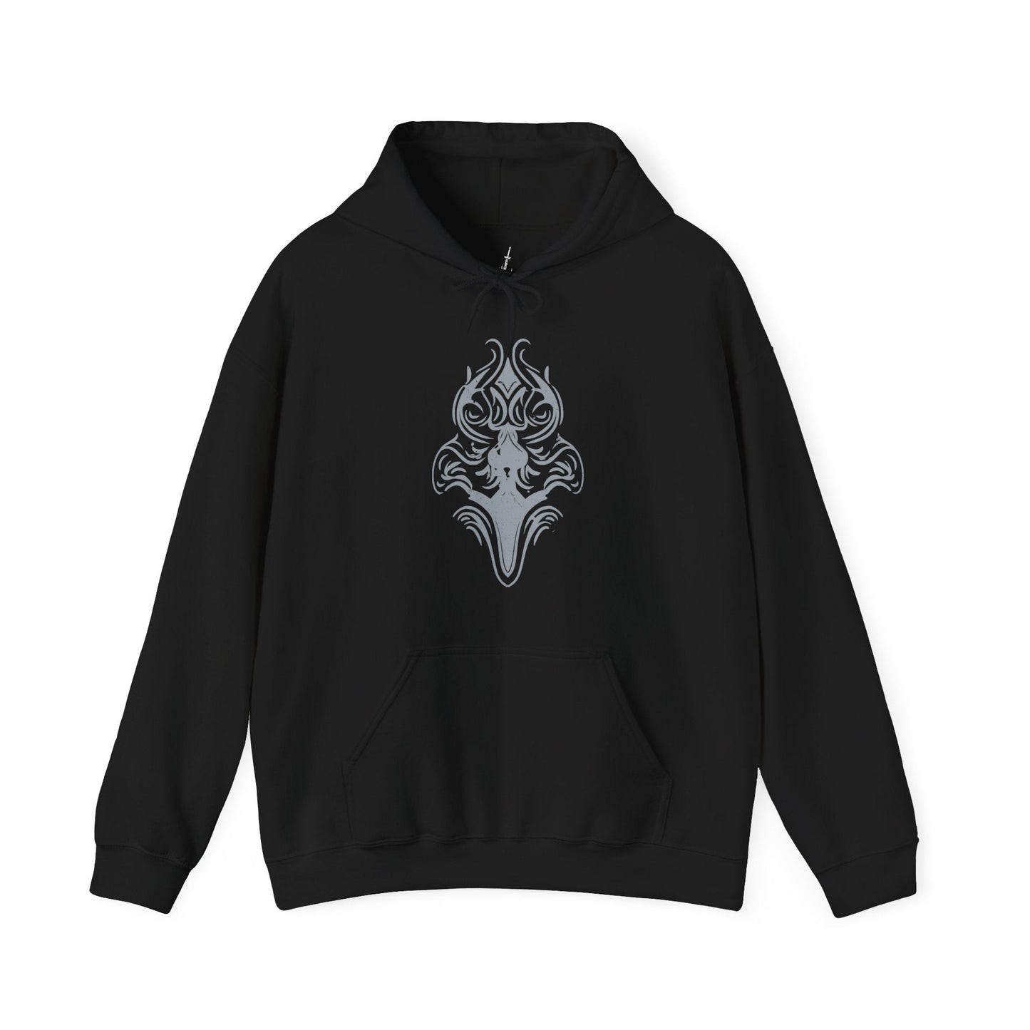 Image 4 of a Hooded Sweatshirt featuring Great Gray Wolf Sif from Dark Souls, the enormous wolf who fights to protect the grave of her fallen master, Artorias. Bearing his massive sword in her jaws, Sif stands as one of the most emotional and memorable bosses in the series. This design honors her loyalty, strength, and the enduring bond between hunter and companion.