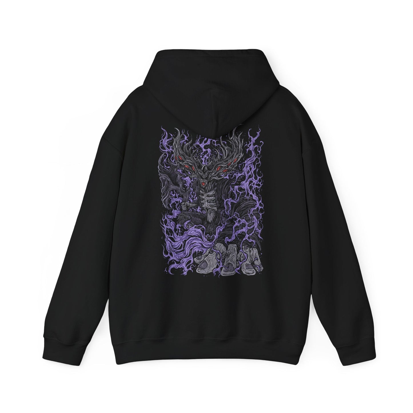 Image 5 of a Hooded Sweatshirt showcasing Manus, the Father of the Abyss, a corrupted being born of humanity gone mad in Dark Souls. His monstrous arm and voidlike presence symbolize the destructive hunger of unbound emotion. This artwork channels the sorrow and fury that drove him to consume the kingdom of Oolacile in darkness.