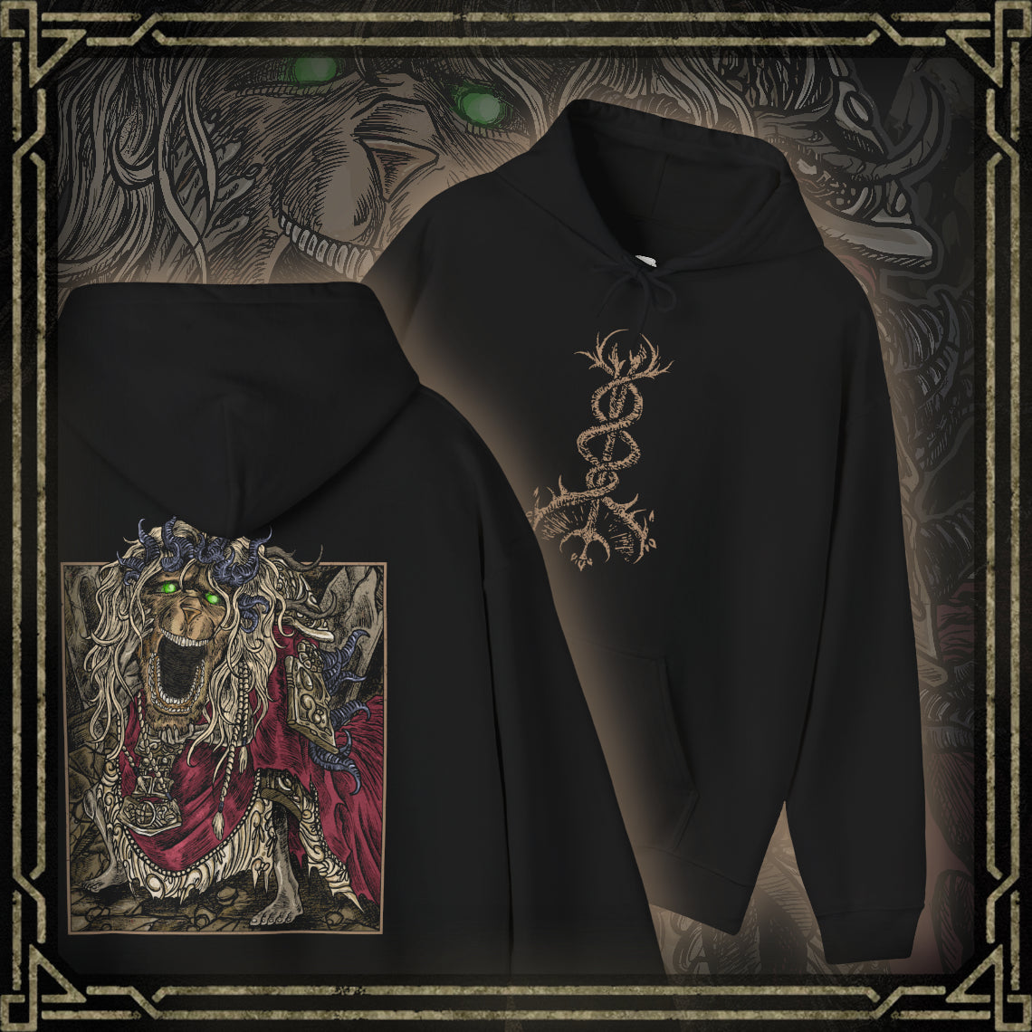 Thumbnail of a Hooded Sweatshirt featuring the Divine Beast Dancing Lion from Elden Ring Shadow of the Erdtree, blending majestic and powerful imagery, perfect for fans who appreciate mythical creatures and epic battles in the Lands Between.