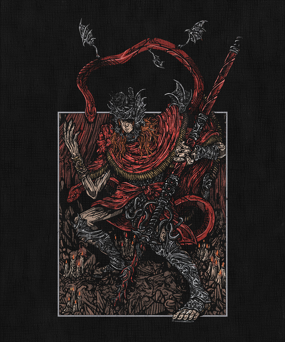 Concept Art of Elden Ring Messmer the Impaler Grim. Messmer the Impaler is a formidable Demigod Boss in Shadow of the Erdtree. He leads a brutal crusade against the Hornsent people, destroying their Divine Beasts and ravaging the Tower Settlement with fire. It is later revealed that he is the secret son of Queen Marika, abandoned and left to fade away in the Land of Shadow.