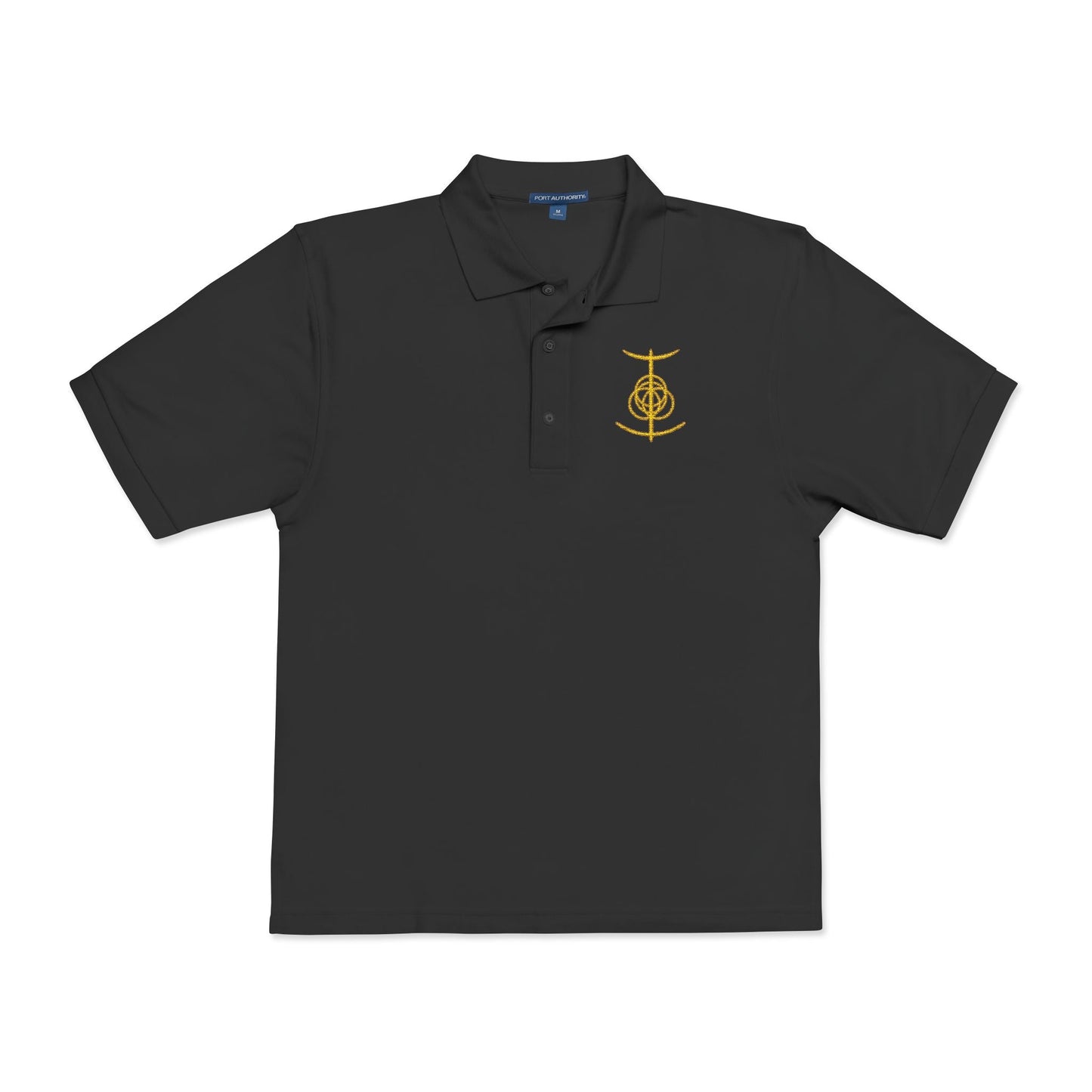 Folded Embroidered T-shirt showcasing the Elden Ring seal, the radiant emblem central to the lore of Elden Ring. Once whole, now broken, the symbol embodies the Golden Order’s collapse and the Tarnished’s quest to mend it. With ornate circular runes and divine craftsmanship, this design echoes the game’s themes of ruin, rebirth, and cosmic destiny.