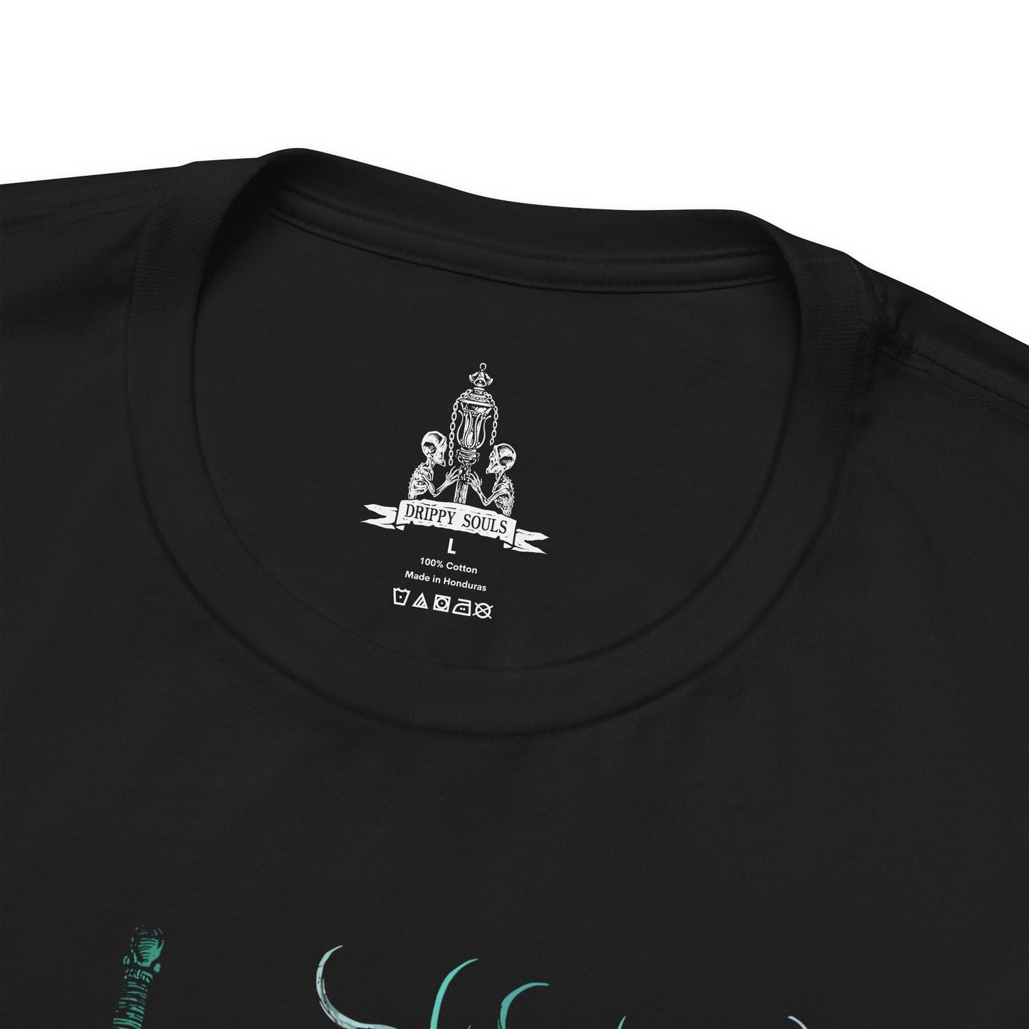 Folded T-shirt featuring Ludwig the Accursed from Bloodborne, the grotesque first hunter of the Healing Church turned monstrous abomination. Twisted and screaming in agony, Ludwig embodies the horrifying consequences of divine obsession. As the battle rages, he transforms into Ludwig the Holy Blade, regaining fleeting clarity and wielding his radiant Moonlight Greatsword.