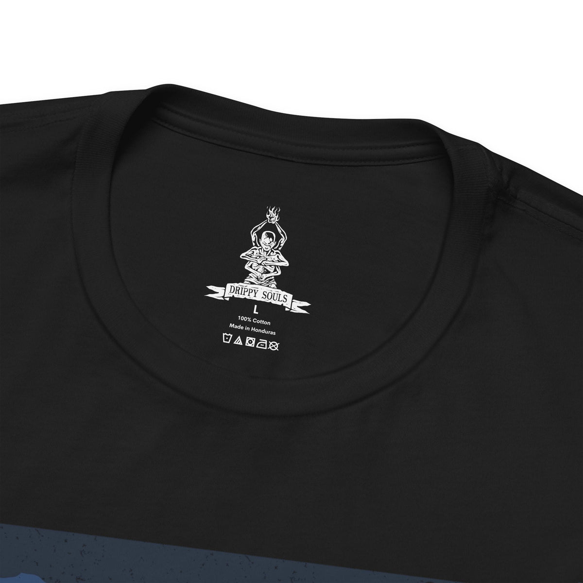 Folded T-Shirt design of Owl Father from Sekiro: Shadows Die Twice meditating quietly in a moonlit forest at midnight, with his faithful owl perched beside him. Ancient trees and drifting mist surround the imposing Great Shinobi as pale moonlight filters through the branches. The design captures Owl's imposing presence, mysterious nature, and connection to the wild.