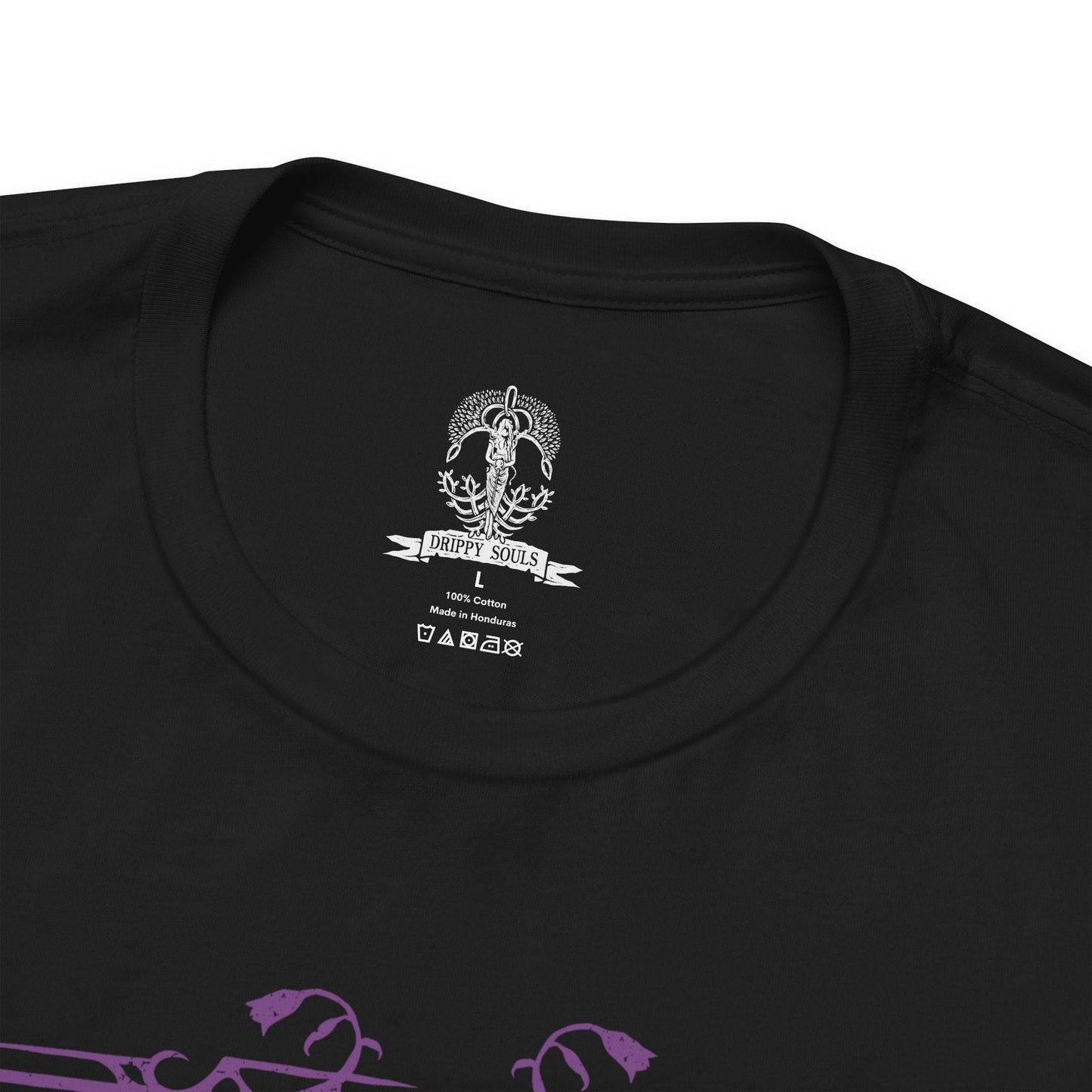 Folded T-shirt design of the Putrescent Knight from Elden Ring, the grotesque guardian bound to St. Trina and the domain of eternal sleep. Formed from decaying flesh and pale bone, the knight rides across a dreamlike abyss, wielding corrupted blades that drip with rot and slumber. The design captures its role as a sentinel of forbidden dreams, protecting St. Trina’s hidden influence within the Lands Between.