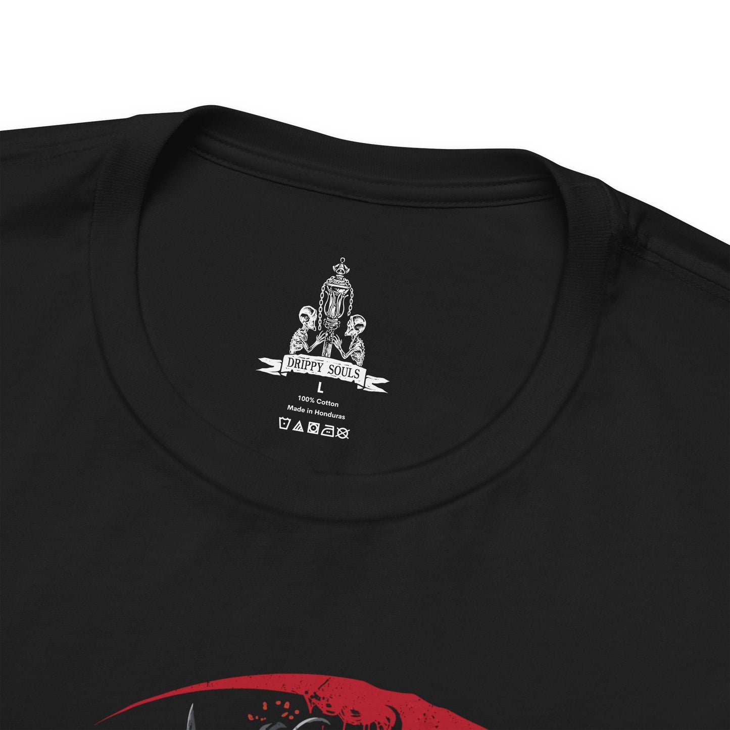 Folded T-shirt featuring the Scourge Beast from Bloodborne, a feral creature transformed by the cursed scourge that plagues Yharnam. Covered in bloodied fur and twisted claws, this beast embodies the horrific consequences of the hunt’s bloodlust. This design captures the terrifying blend of man and monster stalking the city’s dark streets.