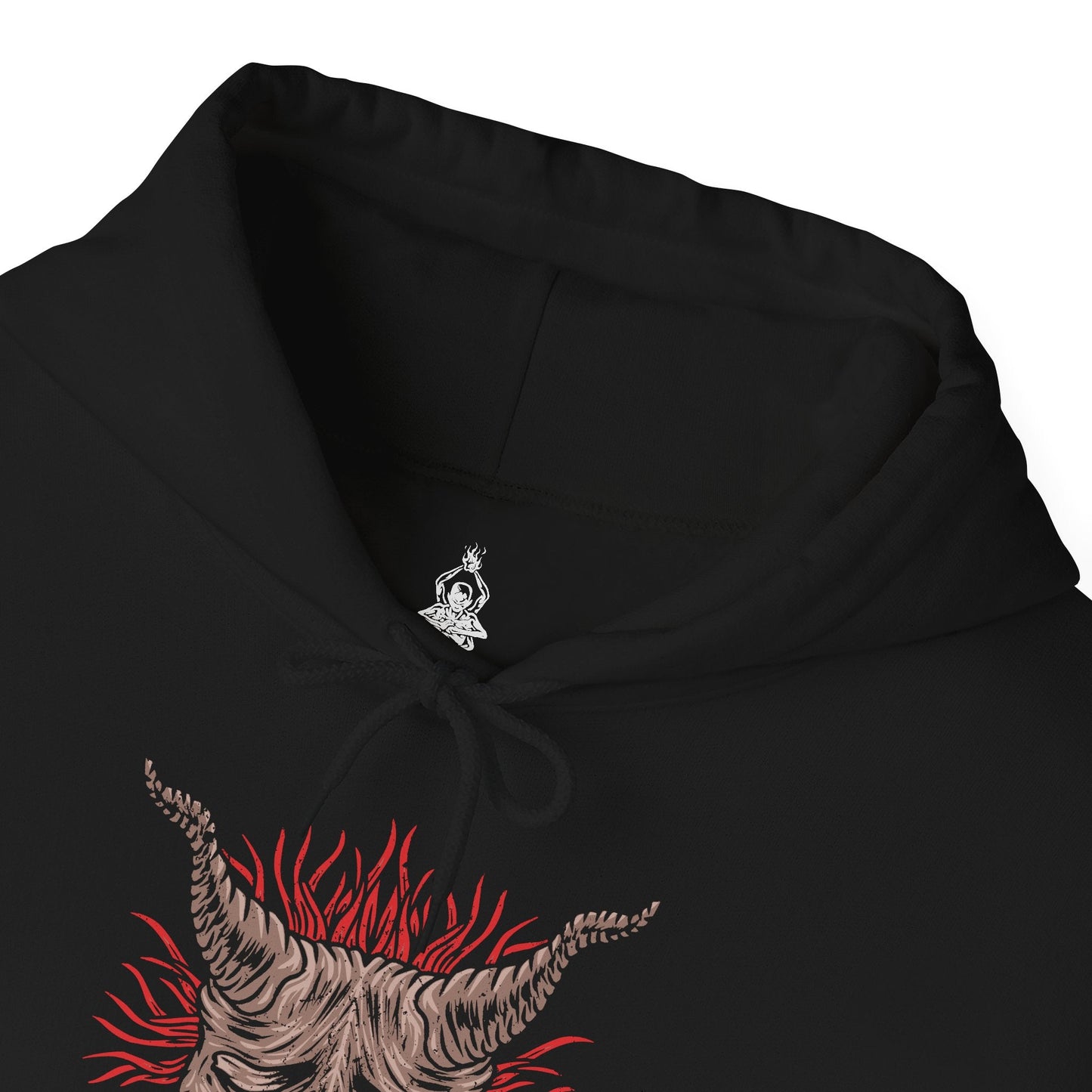 Folded Hooded Sweatshirt of the Demon of Hatred raging across Ashina’s burning outskirts while ghostly images of the Sculptor fade within the flames. Chains, fire, and shattered stone dominate the scene, symbolizing the thin line between man and monster. The design emphasizes tragedy, loss, and the inevitable eruption of violence that defines Sekiro’s darkest transformation.