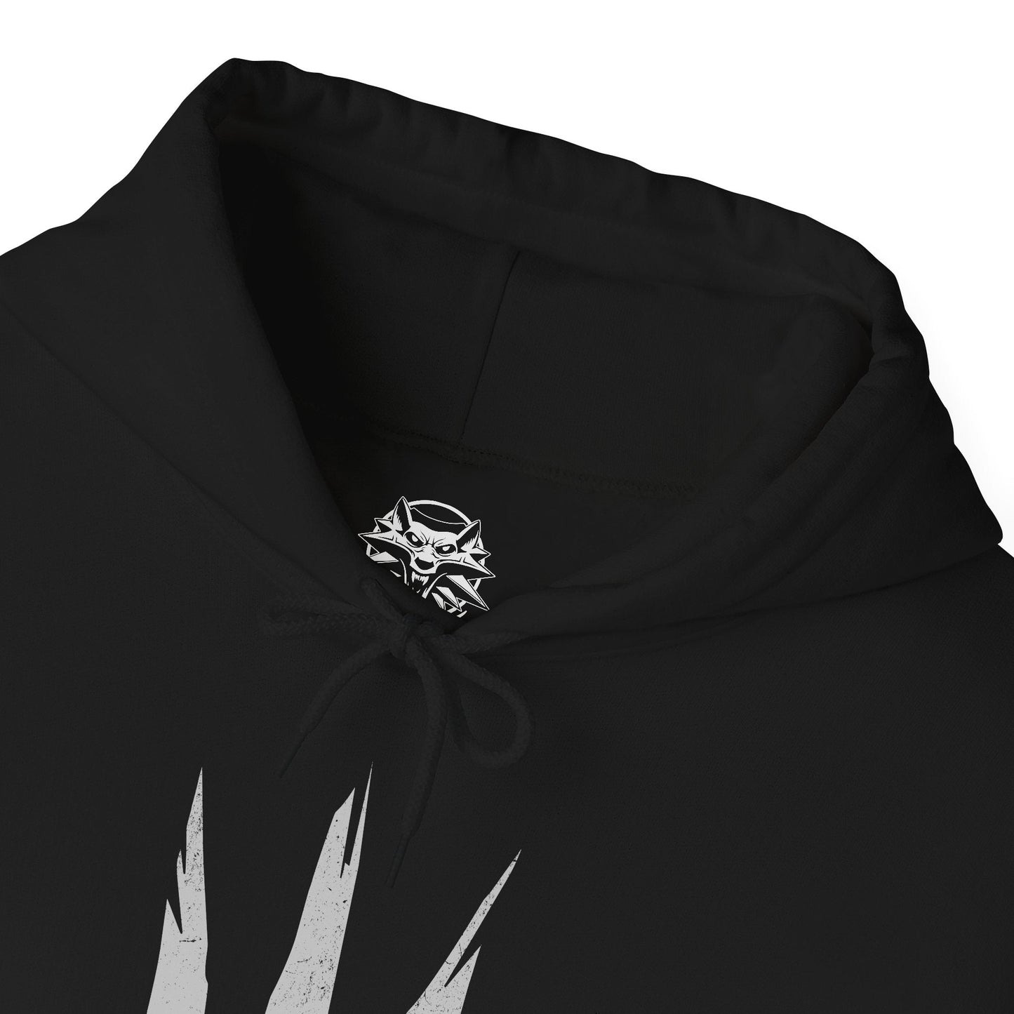 Folded Hooded Sweatshirt of the Wild Hunt emerging from spectral mist, with Eredin leading his generals across a snow-choked wasteland. Imlerith’s savage strength and Caranthir’s otherworldly sorcery contrast against Eredin’s cold authority. The composition emphasizes their unity as instruments of domination, bringing eternal frost, war, and despair wherever the Wild Hunt rides.