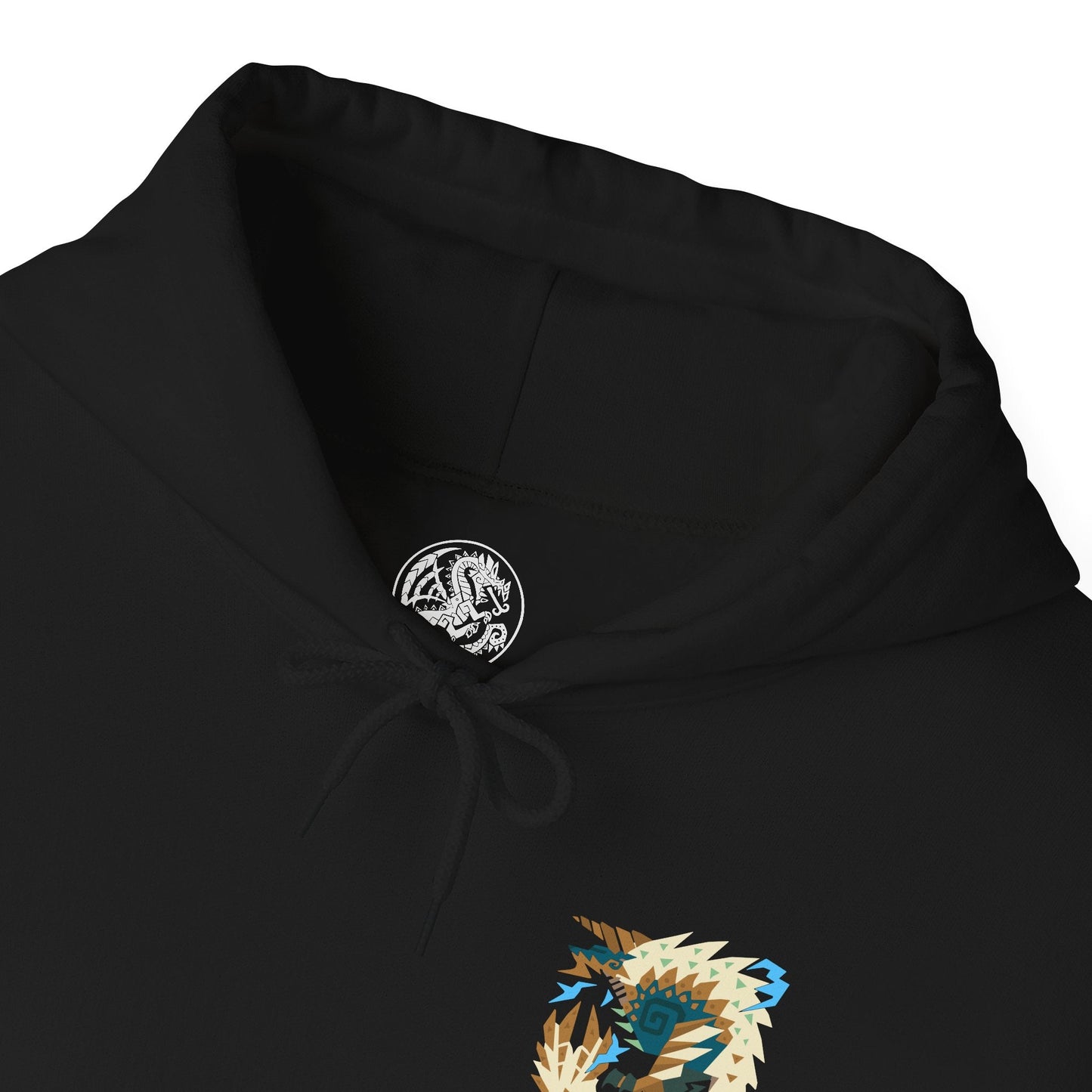 Folded Hooded Sweatshirt of Zinogre from Monster Hunter, a powerful Fanged Wyvern that channels electricity through Fulgurbugs embedded in its fur, roaring beneath a sky filled with thunder. Bolts of lightning surge around its form as it prepares to strike, capturing an iconic monster driven by primal instinct, raw energy, and relentless combat.