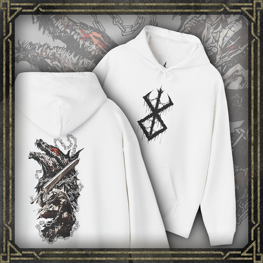 Berserk Guts Cursed Armor White Hooded Sweatshirt