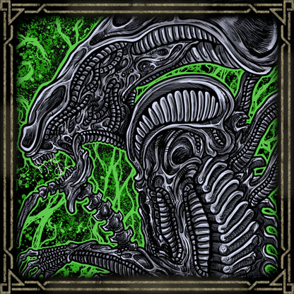 Concept Art of Alien Xenomorph. The Xenomorph represents the peak of evolutionary terror. First encountered on LV-426 in Alien, it spreads through infestation, turning environments into deadly nests. Its hive structure, led by a Queen, ensures survival and expansion, making the Xenomorph a symbol of unstoppable biological horror.
