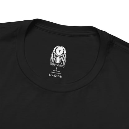 Folded T-Shirt artwork depicting a Xenomorph stalking through a dark spaceship corridor, steam rising from vents as its skeletal body blends into the environment. Its tail coils behind it while dim red lights flicker across metallic walls. This design reflects survival horror at its peak, emphasizing stealth, fear, and the relentless nature of one of cinema’s most iconic monsters.