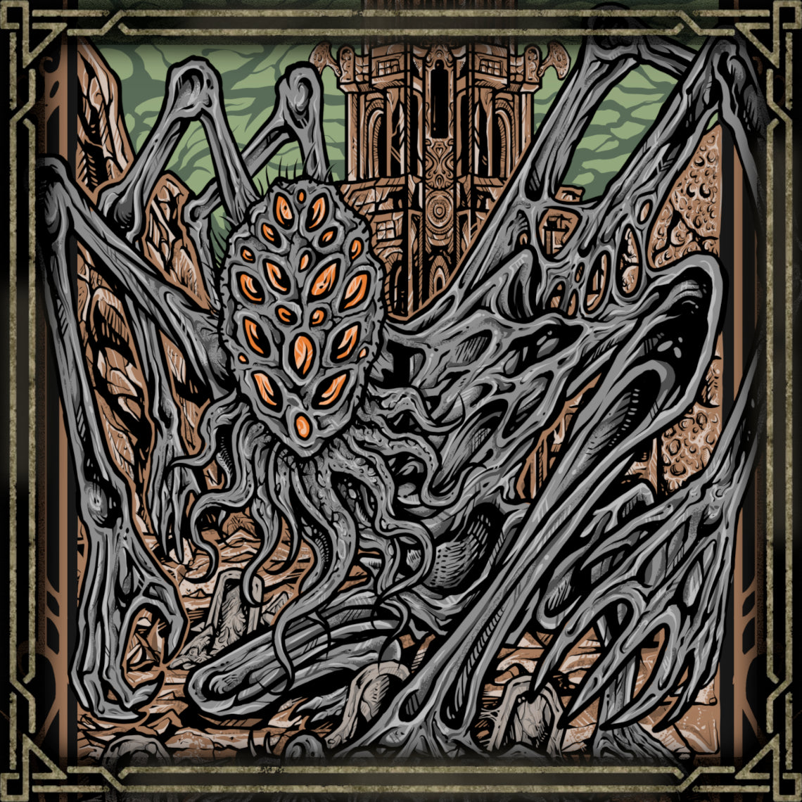 Artwork of Amygdala. Amygdala is a terrifying Great One worshipped by the Church and unseen by mortals until they gain enough Insight. Looming over the world with many eyes and limbs, it symbolizes humanity’s blindness to cosmic truth. Encountered in the Nightmare Frontier, Amygdala bridges fear, faith, and the madness of the Great Ones.