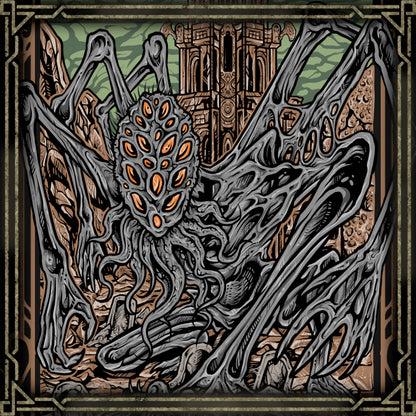 Artwork of Amygdala. Amygdala is a terrifying Great One worshipped by the Church and unseen by mortals until they gain enough Insight. Looming over the world with many eyes and limbs, it symbolizes humanity’s blindness to cosmic truth. Encountered in the Nightmare Frontier, Amygdala bridges fear, faith, and the madness of the Great Ones.