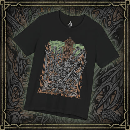 Thumbnail of a T-shirt featuring Amygdala from Bloodborne, the towering Great One worshiped by the insane and unseen by most. With countless arms and a grotesque, otherworldly form, Amygdala embodies cosmic dread and the insignificance of humanity before the eldritch. This design captures its nightmarish beauty, a haunting icon of Yharnam’s cosmic horror.
