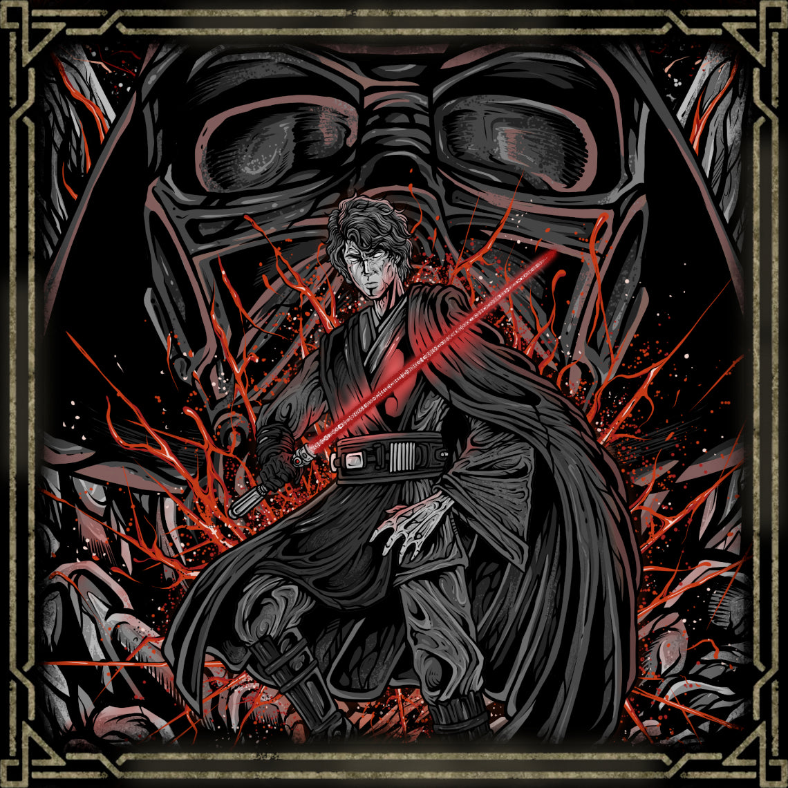 Concept Art of Anakin Skywalker. From gifted Jedi Knight to feared Sith Lord, Anakin Skywalker’s transformation into Darth Vader is a tale of ambition, tragedy, and redemption. His internal conflict between light and dark defines his legacy, proving that even the most powerful heroes can fall — and that redemption is never truly out of reach.