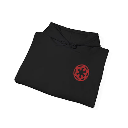 Image 6 of a Hooded Sweatshirt of Darth Vader looming behind Anakin Skywalker, his shadow cast across a war-torn landscape as echoes of the Clone Wars fade into darkness. Sparks and embers drift through the air as the two identities merge into one tragic figure. The composition highlights duality, fate, and the irreversible path from chosen hero to feared Sith Lord.