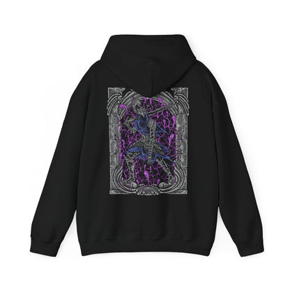 Image 5 of a Hooded Sweatshirt of Artorias of the Abyss standing alone within a void of blackened mist, his greatsword raised despite his shattered arm. Abyssal tendrils twist around his armor as the corruption overtakes him, capturing the sorrow, heroism, and eternal struggle of a knight who fell so others might live.