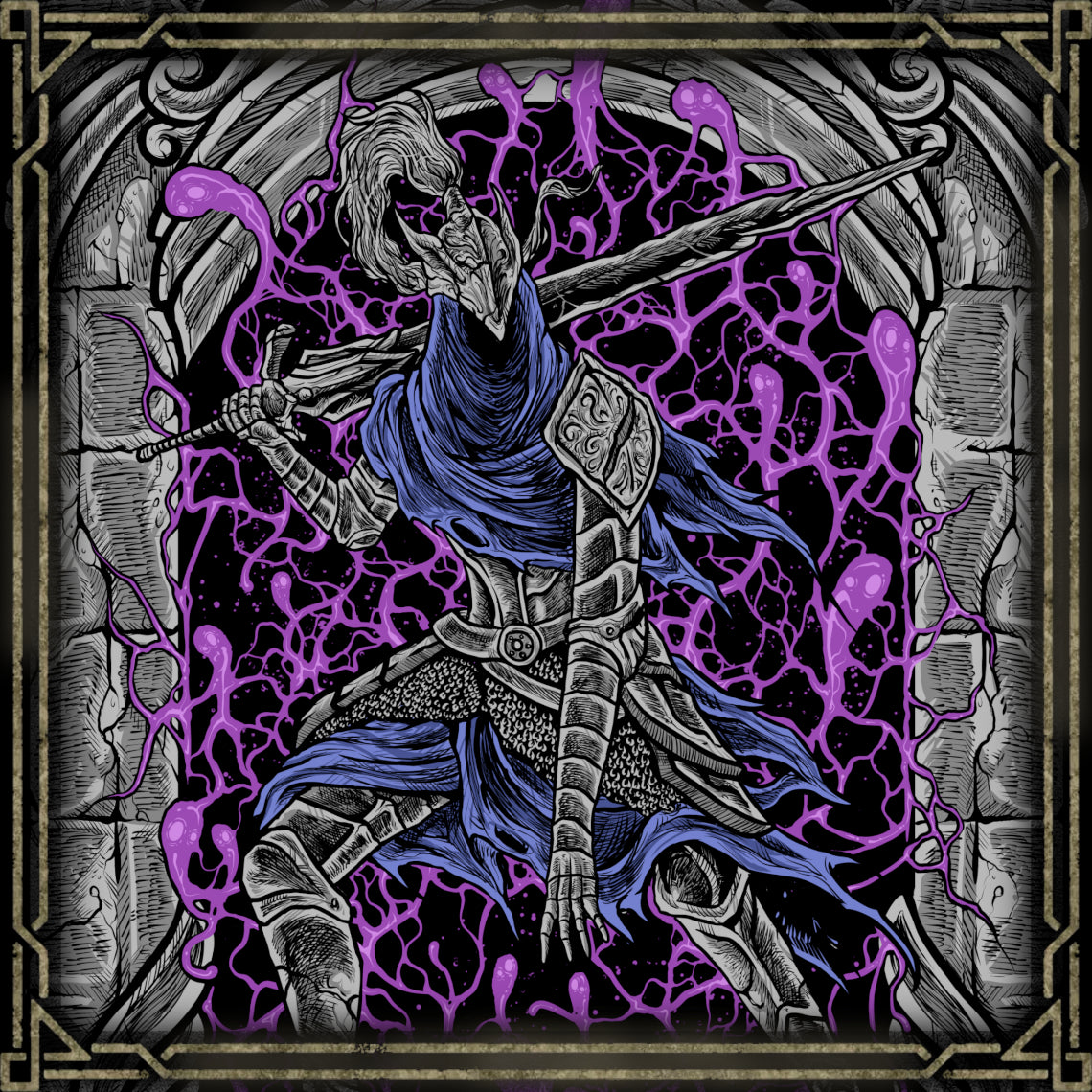Wallpaper of Artorias of the Abyss. Renowned as the Abysswalker, Artorias ventured into the darkness to halt Manus and the Abyss. His shattered arm and corrupted body reflect a fallen hero who endured impossible odds. His tale is one of courage and tragedy — a knight whose legacy was built on sacrifice, even as the truth of his fate was lost to history.