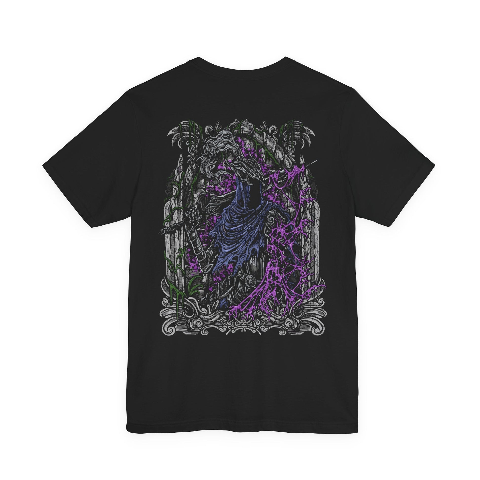 Image 5 of a T-shirt featuring Artorias the Abysswalker from Dark Souls, the legendary knight who dared to face the Abyss alone. Corrupted by darkness but unbroken in will, Artorias fights with a shattered arm and a soul torn by sacrifice. This design captures his tragic valor and iconic silhouette, sword poised amidst the shadows.