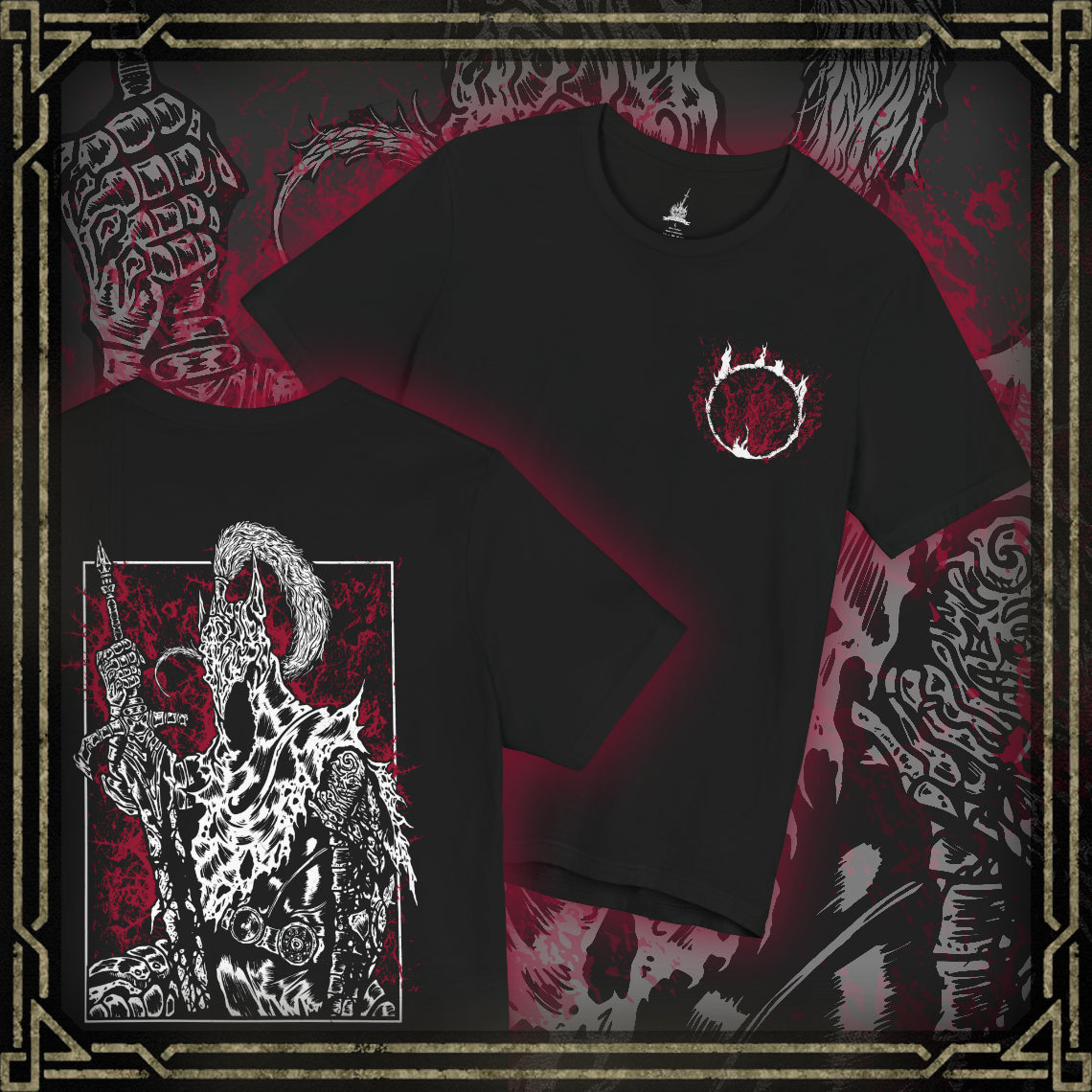 Thumbnail of a T-shirt featuring Artorias the Abysswalker from Dark Souls, the fallen knight who once stood as one of Gwyn’s Four Knights. Corrupted by the Abyss he swore to fight, Artorias wields his greatsword with broken grace, his body twisted but his resolve unbroken. This design captures his tragic heroism and the haunting legacy of his sacrifice.