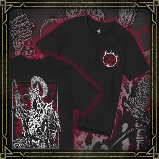Thumbnail of a T-shirt featuring Artorias the Abysswalker from Dark Souls, the fallen knight who once stood as one of Gwyn’s Four Knights. Corrupted by the Abyss he swore to fight, Artorias wields his greatsword with broken grace, his body twisted but his resolve unbroken. This design captures his tragic heroism and the haunting legacy of his sacrifice.