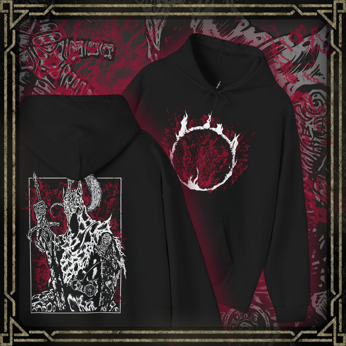 Thumbnail of a Hooded Sweatshirt showcasing Artorias the Abysswalker, one of Gwyn’s Four Knights and a tragic figure from Dark Souls. Known for his unmatched skill and loyalty, Artorias descended into the Abyss alone, his soul corrupted in the process. This design highlights his torn cape, broken arm, and fierce stance—embodying the sorrowful nobility of a warrior who fell not in fear, but in sacrifice.