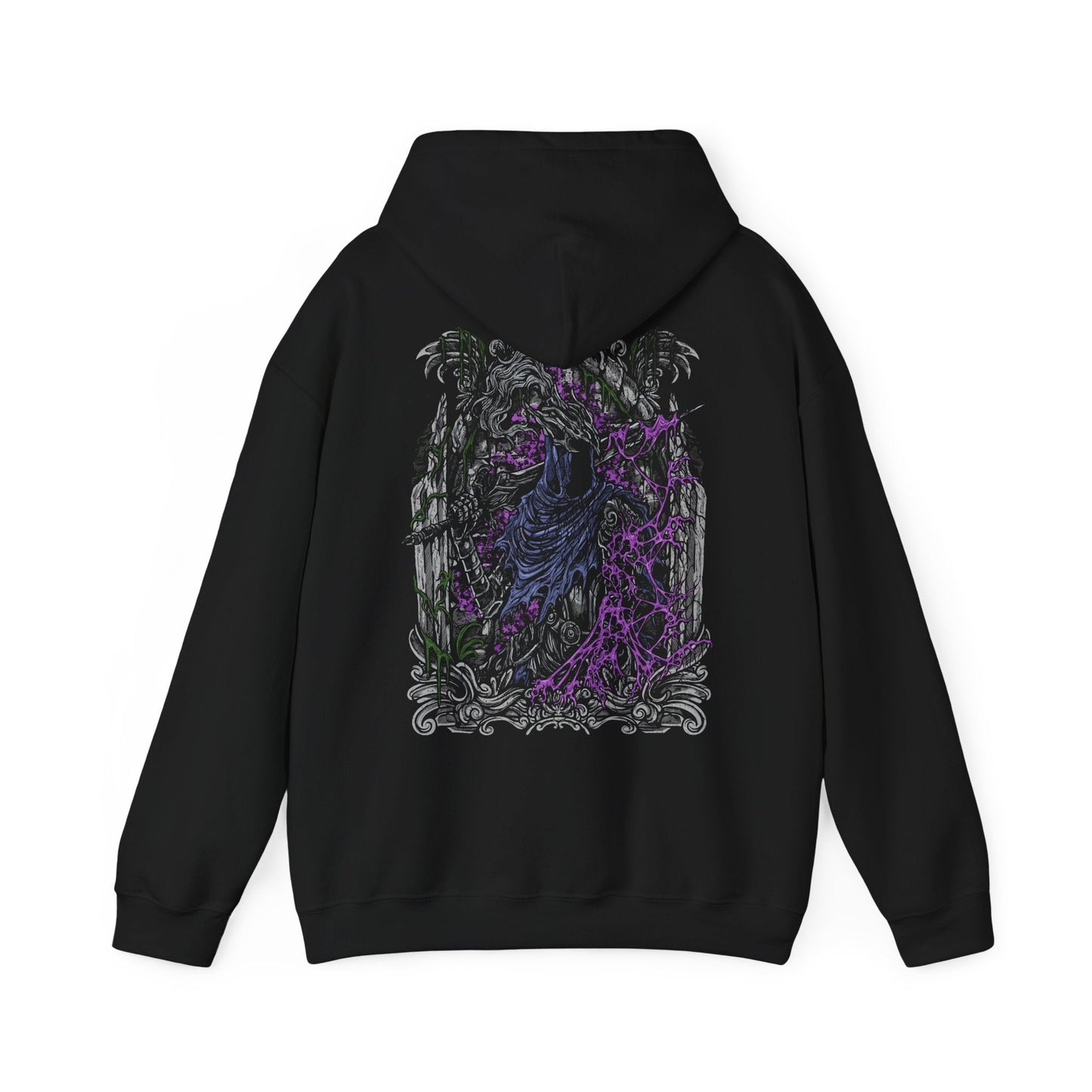Image 5 of a Hooded Sweatshirt showcasing Artorias the Abysswalker, the legendary knight from Dark Souls who ventured into the Abyss to halt its spread. Twisted by its corruption yet still driven by purpose, Artorias wields his massive greatsword with unmatched ferocity. The design highlights his torn armor and feral energy—an eternal symbol of fallen heroism and a fan-favorite figure of the series’ darkest lore.
