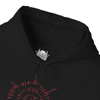 Folded Hooded Sweatshirt illustration of Ascended Astarion standing over the fallen Cazador after the execution, his blade dripping with the final act of defiance. Surrounded by shattered ritual sigils and vampiric energy, the scene reflects the climax of centuries of abuse, where Astarion claims dominion through blood, sacrifice, and irreversible transformation.