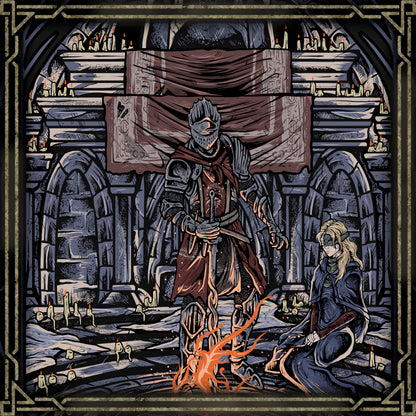 Artwork of Ashen One and Fire Keeper. Ashen One and the Fire Keeper stand at the heart of Dark Souls III, bound by the fate of the fading First Flame. As the champion chosen to return the Lords of Cinder to their thrones, the Ashen One journeys across a dying world while the Fire Keeper guides them with quiet wisdom, offering strength and hope amid inevitable decay.