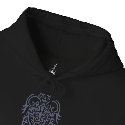 Folded Hooded Sweatshirt of the Ashen One standing beside the Fire Keeper before the First Flame, embers swirling through a darkened sky as the final decision between linking the fire or embracing a new age draws near. The Fire Keeper's serene presence balances the warrior's battle-scarred resolve. The composition emphasizes loyalty, destiny, and the emotional conclusion of one of Dark Souls III's most unforgettable journeys.