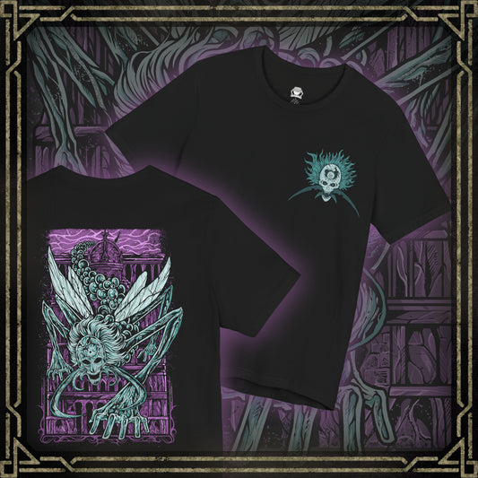Thumbnail of a T-shirt featuring Astel, Naturalborn of the Void from Elden Ring, a cosmic horror born from a void beyond time. With a skull-like insectoid face, celestial tendrils, and radiant stardust, Astel is a grotesque beauty of outer space. This design captures its haunting majesty and unfathomable alien presence deep beneath the Lands Between.