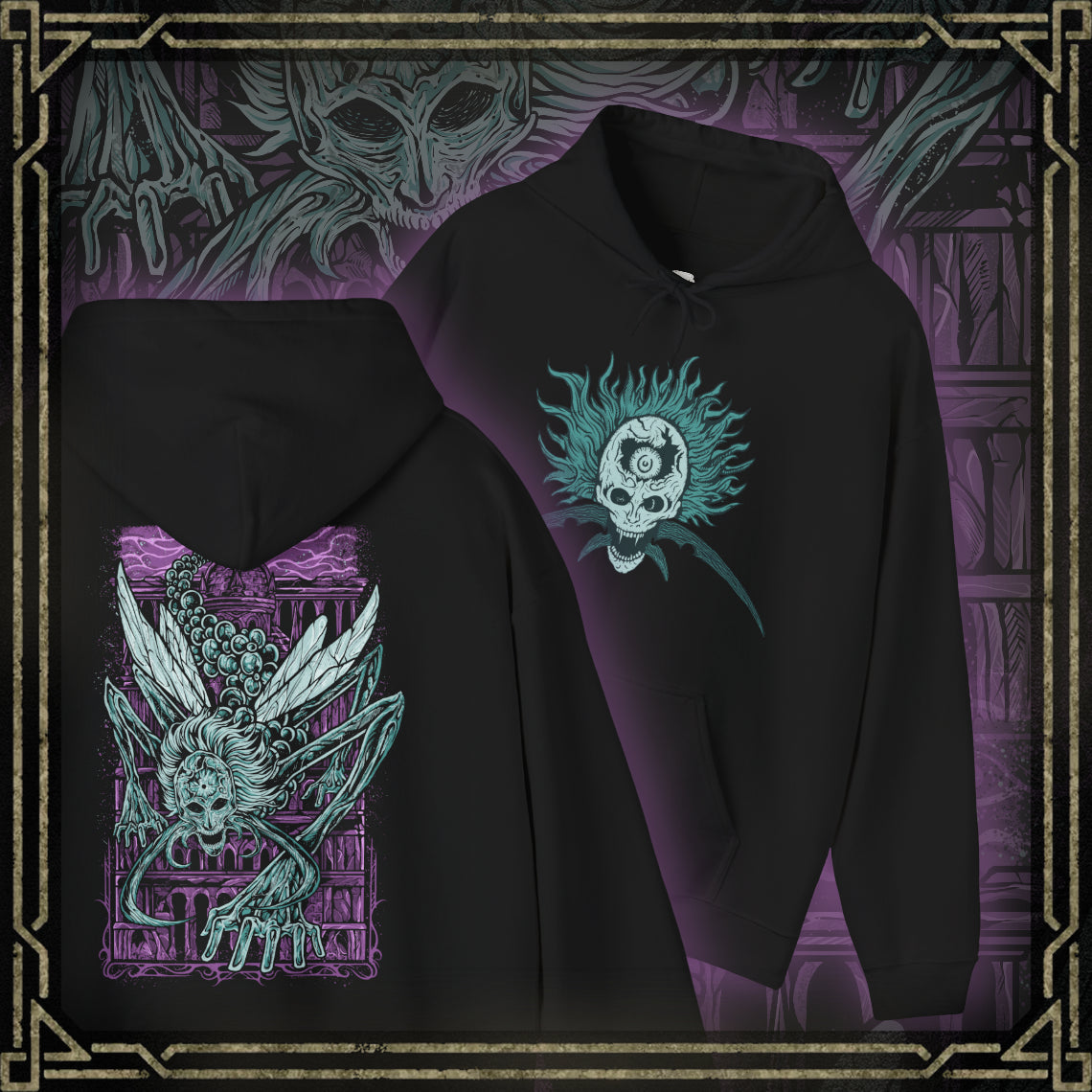 Thumbnail of a Hooded Sweatshirt featuring Astel, Naturalborn of the Void from Elden Ring, a cosmic horror that descended from the stars to wreak devastation upon the Lands Between. With a skeletal, insectoid body and a celestial head swirling with galaxies, Astel embodies the unknowable terror of the void itself. A remnant of an ancient, star-born catastrophe, it wields devastating gravity and magic attacks, annihilating all in its path. A must-have for fans of Elden Ring’s deep cosmic lore.