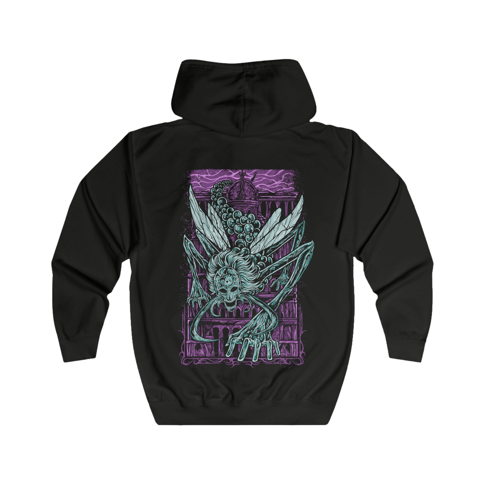 Folded Zip-up Hooded Sweatshirt featuring Astel, Naturalborn of the Void from Elden Ring, a cosmic horror born from the stars. With a body of glimmering chitin and celestial energy, Astel embodies the mysteries and terror of the cosmos. This design captures the being who once destroyed entire civilizations, symbolizing the vast, uncaring power that lies beyond the Erdtree.