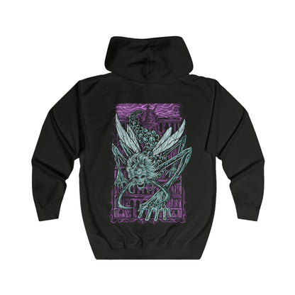 Folded Zip-up Hooded Sweatshirt featuring Astel, Naturalborn of the Void from Elden Ring, a cosmic horror born from the stars. With a body of glimmering chitin and celestial energy, Astel embodies the mysteries and terror of the cosmos. This design captures the being who once destroyed entire civilizations, symbolizing the vast, uncaring power that lies beyond the Erdtree.