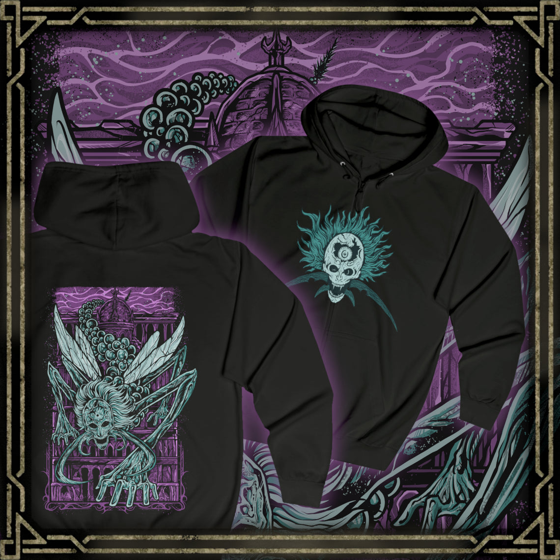 Thumbnail of a Zip-up Hooded Sweatshirt featuring Astel, Naturalborn of the Void from Elden Ring, a cosmic horror born from the stars. With a body of glimmering chitin and celestial energy, Astel embodies the mysteries and terror of the cosmos. This design captures the being who once destroyed entire civilizations, symbolizing the vast, uncaring power that lies beyond the Erdtree.