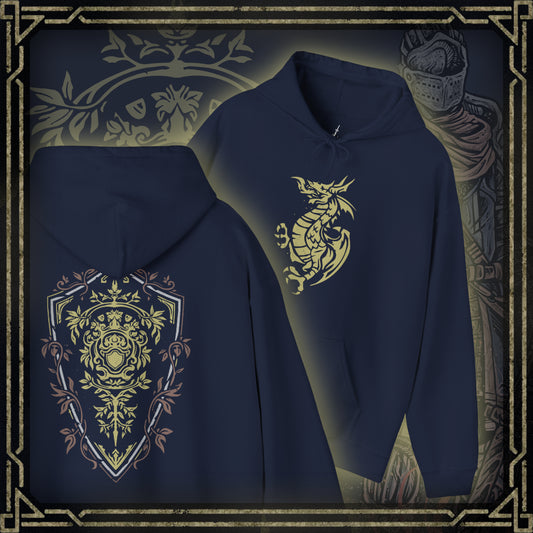 Thumbnail of a Hooded Sweatshirt featuring an Elite Knight-inspired design from Dark Souls, adorned with intricate armor details that highlight the timeless look of this iconic set. Ideal for fans who appreciate classic armor and the enduring spirit of the undead journey.