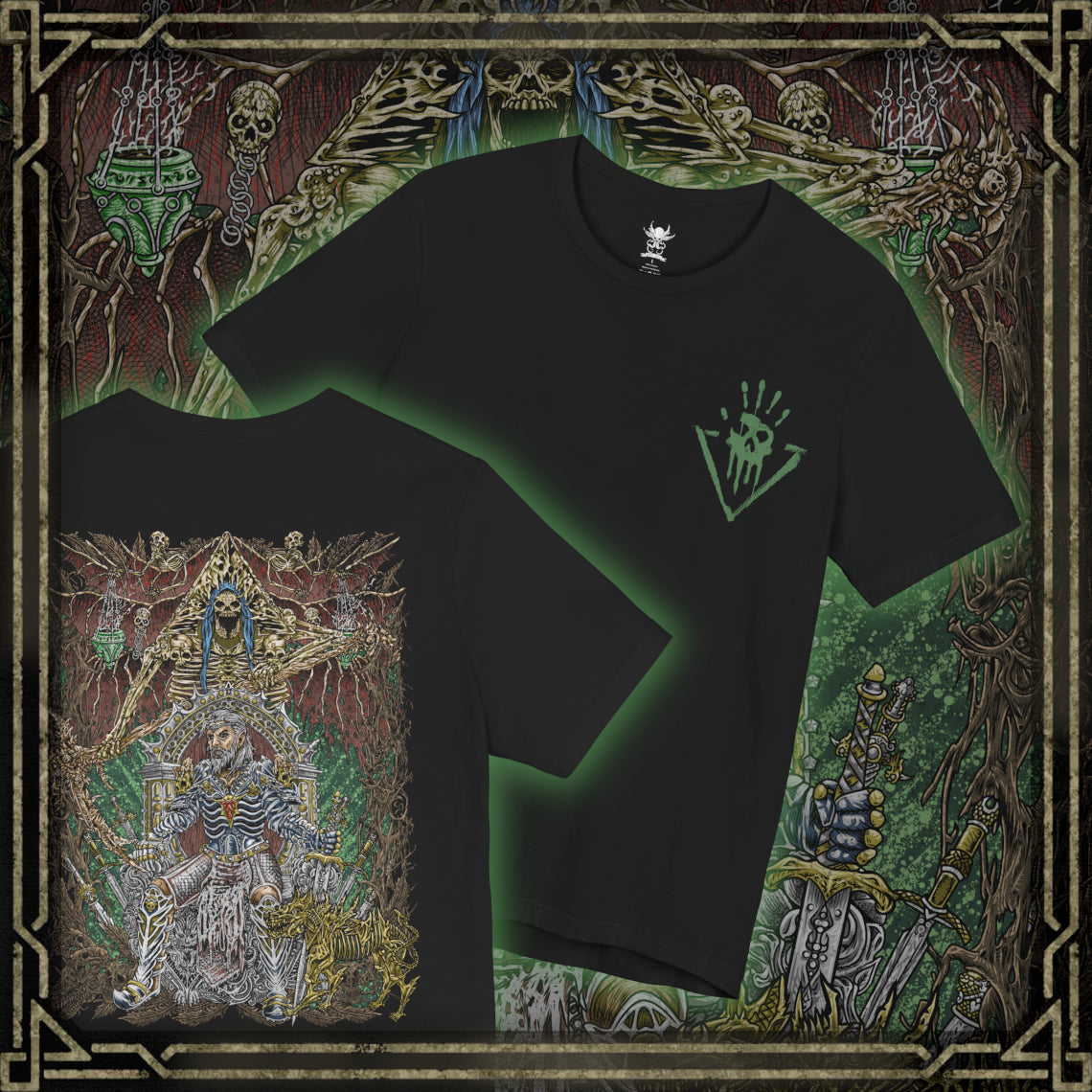 Thumbnail of a Baldurs Gate 3 T-shirt showcasing The Emperor, the powerful Mind Flayer who claims to protect the player while concealing dangerous secrets. Surrounded by psychic energy and arcane symbols, he represents the thin line between trust and corruption. This artwork highlights his alien form, cold intellect, and the haunting influence of illithid evolution.
