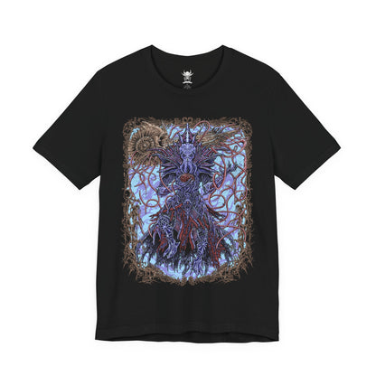 Image 4 of a T-shirt featuring The Emperor from Baldur’s Gate 3, the enigmatic Mind Flayer who guides the player through the mysteries of the tadpole and the dream realm. With his imposing psionic presence and shifting motives, The Emperor embodies both calculated manipulation and uneasy alliance. This design captures his tentacled visage, astral glow, and the eldritch power of illithid domination.