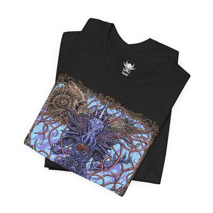Folded T-shirt featuring The Emperor from Baldur’s Gate 3, the enigmatic Mind Flayer who guides the player through the mysteries of the tadpole and the dream realm. With his imposing psionic presence and shifting motives, The Emperor embodies both calculated manipulation and uneasy alliance. This design captures his tentacled visage, astral glow, and the eldritch power of illithid domination.