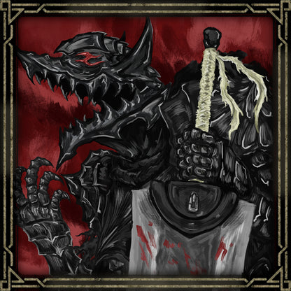 Artwork of Beast of Darkness. The Beast of Darkness is a manifestation of Guts’ rage, trauma, and desire for vengeance in Berserk. Born from years of pain and betrayal, it lurks within him, urging him to abandon reason and give in to slaughter. As Guts uses the Berserker Armor, the Beast grows stronger—threatening to consume his soul and erase his humanity.