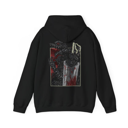 Image 5 of a Hooded Sweatshirt showcasing the Beast of Darkness from Berserk, the monstrous force rooted deep in Guts’ soul. Erupting from within when he dons the Berserker Armor, this feral creature fuels his thirst for vengeance and threatens to consume his sanity. Cloaked in darkness and driven by pain, the Beast stands as a terrifying symbol of trauma, rage, and the inner demons Guts constantly battles on his brutal journey.